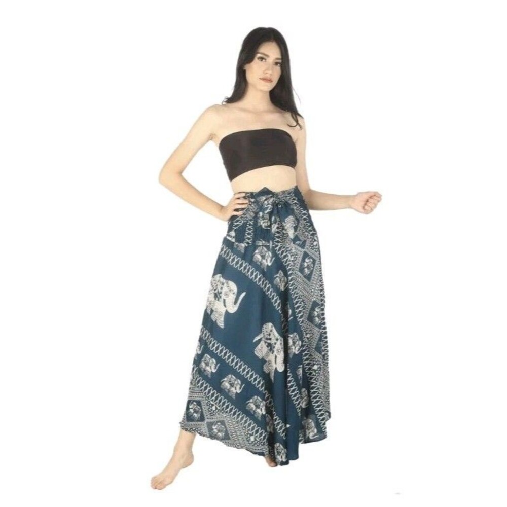 Pirate Elephant Bohemian Green Elephant Print Convertible Maxi Skirt Dress Sz L